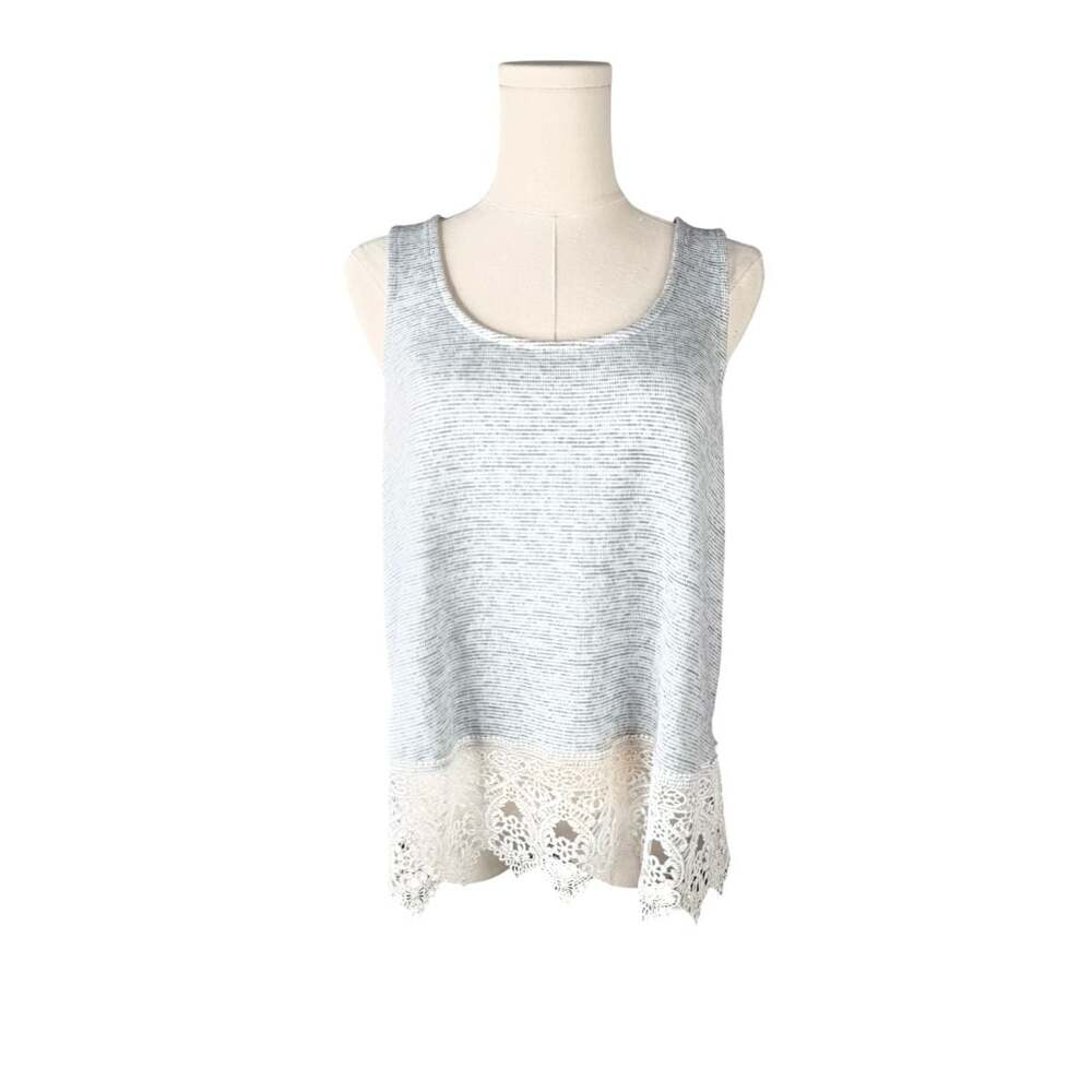 Daytrip Heather Grey Striped Sleeveless Tank Top with Crochet Lace Hem Sz. M
